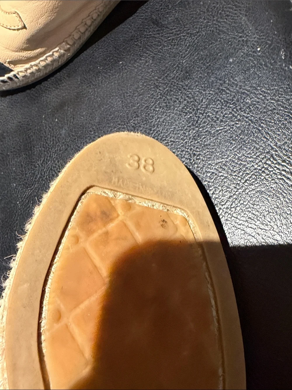 CHANEL Beige Leather Espadrilles with Black Cap Toe
